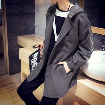 Autumn Men's long Trench Coat Casual Slim Cotton Jacket Wind Breaker Fashion New Gray - Intl