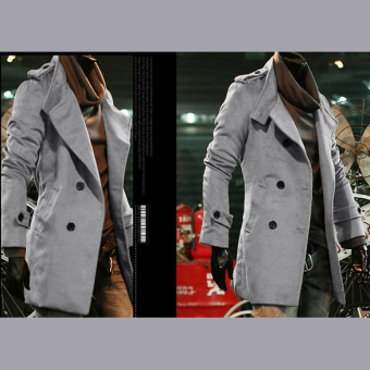 GE Men Slim Classic Double Breasted Wool Coat Jacket Windbreak 2 Colors (Black)