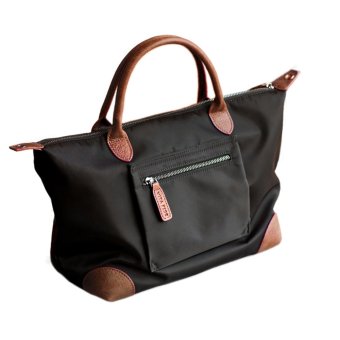 360DSC Womens Waterproof Nylon Tote Shoulder Bag Handbag with Crossbody Strap - Black + Dark Brown- INTL