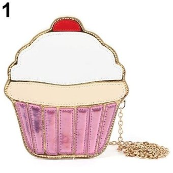 Broadfashion Women Faux Leather Shoulder Bag Mini Ice Cream Cupcake Chain Crossbody Bag 1 (Multicolor) - intl