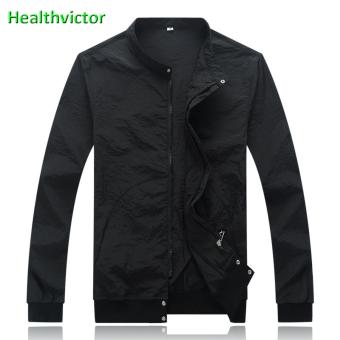 Anti UV Sun Protection Ultraviolet Dry Fast Thin Anti-wrinkle Men Outdoor Zipper Jacket(Black) - intl