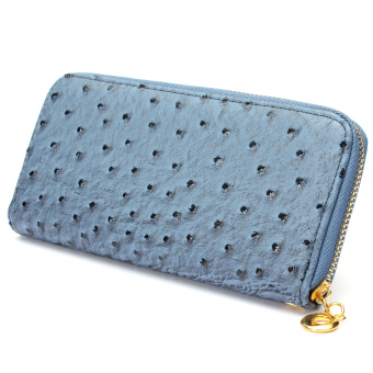 Women Wallets Brand NWomen Wallets Brand New Ostrich Grain Long Design Purses Leather Multi-Card Position Lady Zipper Wallet Phone Bag Fashion Blue - intl