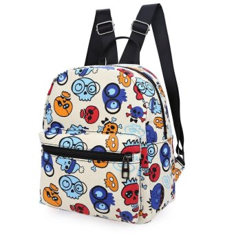 S&L Beast Print Pattern Zipper Canvas Backpack for Women (Color:Khaki) - intl