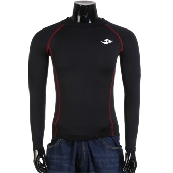 GE Men Slim Long Sleeve O Neck Sport T Shirt Fitness Solid T-Shirts Tops (Black)