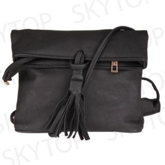 Tassels Shoulder Bag Bucket Bag Sling Bag Retro Wanita - Hitam