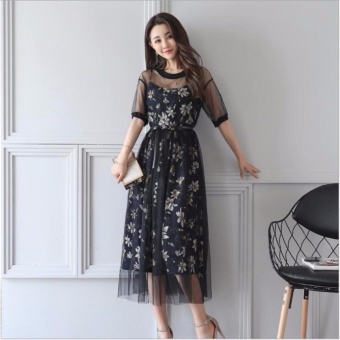 COCOEPPS Vintage Floral Printed Women Dress 2017 Summer 2 pieces Dresses Korean Style Vestidos - intl