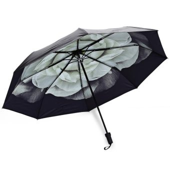 3 Folding 3D Flower Print Anti UV Sunshade Women Parasol Umbrella - intl