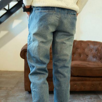 QQ Men's jeans Ankle banded pants Light blue - intl