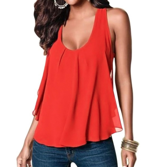 Cocotina Fashion Womens Summer Low Cut Tops Sleeveless Blouse Loose Casual Solid Vest Tank (Red)