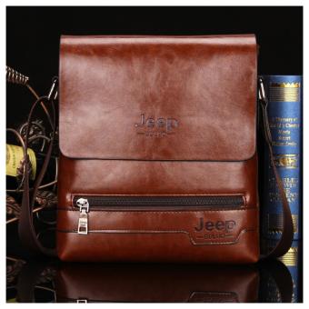 Jeep Cowhide Leather Crossbody Bag Shoulder Bag Men Tote Bag Business Casual Messenger Bag Big Size (Brown) - intl