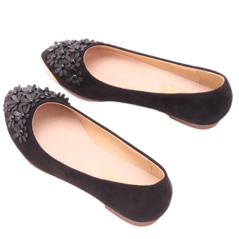 HengSong Ladies Spring Autumn Pointed Shoes Flower Slip On Black