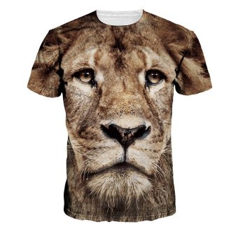 Jiayiqi Lion Halus Kulit Lengan Pendek T-Shirt Atasan Pasangan Raja Binatang Buas