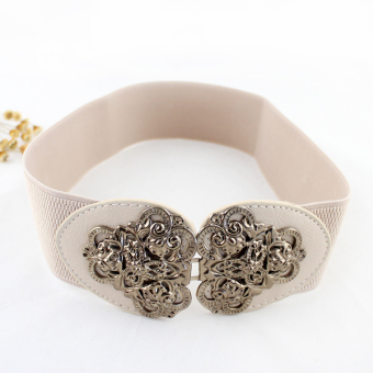 Feelontop New Arrival Trendy Women's Fashion Colorful Pu Leather Antique Gold Alloy Flower Charm Elastic Belts