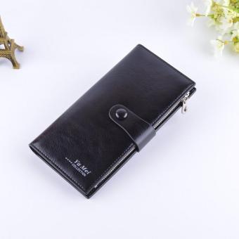 New oil wax leather multi-color multi-card couple long wallet men's thin section wallet-Black