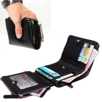 Stylish Men's Quality Leather Credit Cards Coin Pocket Zip Wallet Trifold Bifold Black