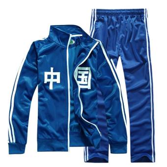 HUO China Plum Men's Sportswear Collar Long-sleeved Cardigan China Word Suit Blue - intl