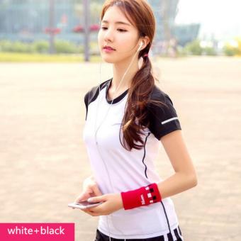 Fengsheng Women T-shirt Quick-drying Short-sleeved Breathable Fitness Clothing Sport Shirt White+Black - intl