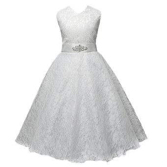MagiDeal Princess Sleeveless Lace Wedding Dress Flower Girl Dress White 140cm 6-7Y - intl