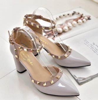 BIGCAT 7 CM high heeled new pointed sexy rivet sandals shallow mouth sandals -light grey - intl