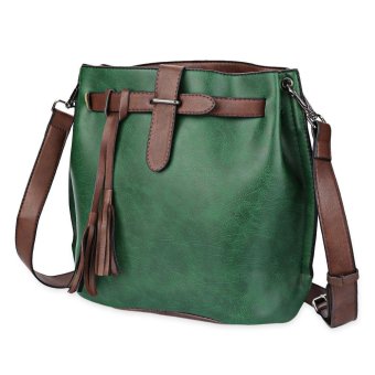 S&L Fashion Women Vintage Scrub Bucket Vintage Tassel Messenger Shoulder Simple Crossbody Bag (Color:Green) - intl