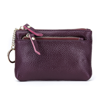 Boshiho Womens Clutch Coin Pouch Wallet Double Zip w Keychain Small Coin Purse(Purple)