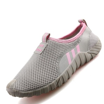 Seanut Fashion Mesh Shoes Fashion Lady Loafers Mesh Breathable Shoes Slip On Flat Shoes (Grey/Pink) - intl - intl