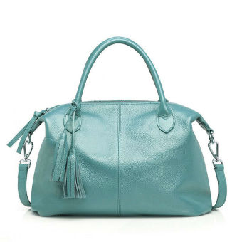 PASTE women Handbag genuine leather tassel Tote brand design classic ladies High capacity Crossbody bag Fashion Vintage shoulder bag(Lake Blue)