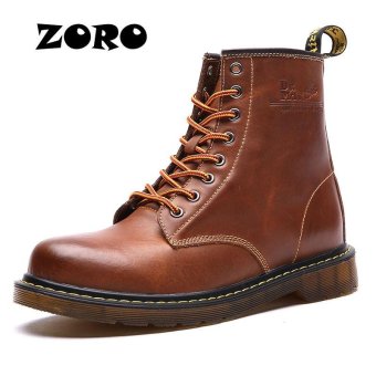 ZORO British Style Retro Classic Men 's Boots Leather Martin Boots High - Top Lace Up Motorcycle Boots (Brown) - intl