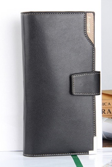 BAELLERRY Unique Trifold Men's Wallet Long Design Hasp Purse Black