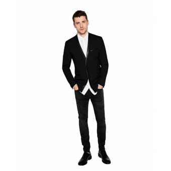 D'Blazer Jas Blazer Pria Trendy Stylish Slim Fit Long Sleeve Single Button - Kode : T-075 - Hitam