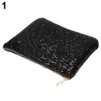 Broadfashion Glitter Sparkling Sequins Dazzling Clutch Evening Party Bag Handbag Bling Purse (Black) - intl
