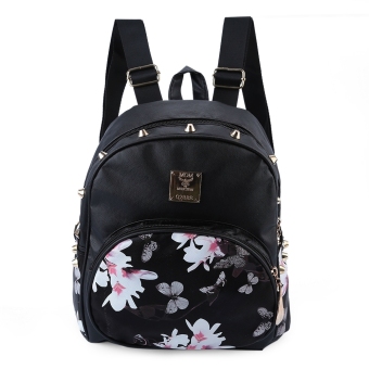 Rose Print Letter Rivet Embelllishment Spoon Zipper Head Dual Purposes Backpack Portable Bag (random color) (Black) - intl
