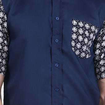 EN-ZY Batik Cap Short Sleeve Shirt - Navy