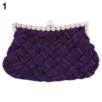 Broadfashion Women's Pleated Braided Rhinestone Party Satin Clutch Purse Handbag Shoulder Bag (Purple) - intl