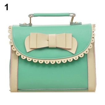 Broadfashion Women's Fashion Faux Leather Bowknot Totes Messenger Handbags Shoulder Bag (Green) - intl