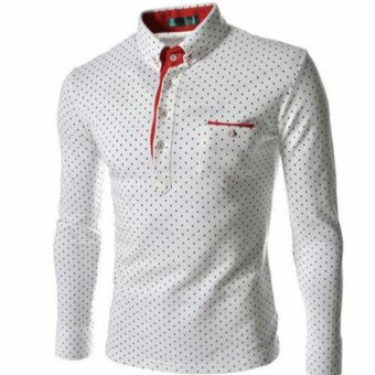 2017 New Brands Mens Dot Long Sleeve POLO Shirts Brands Long Sleeve Camisas Polo Stand Collar Male Polo Shirt (White) - intl