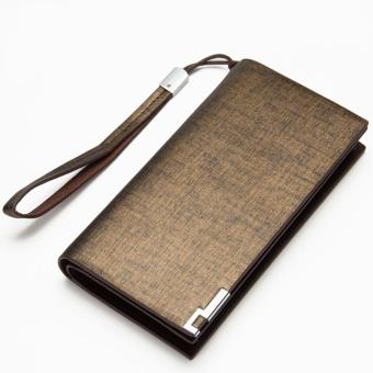 BUYINCOINS Men's Leather Wallet Bifold ID Card Holder Purse Checkbook Long Clutch Billfold Gold - intl