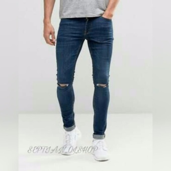SR_Cloth Celana Jeans Pria Sobek Ripped Premium Navy