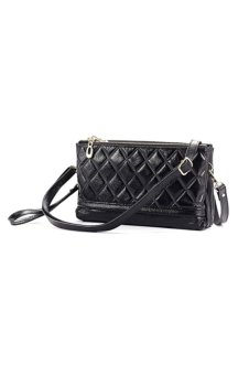 Brilliance Co Real Leather Cross-body Bag Clutches Damier Pattern Black