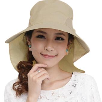 Women's Plain Elegant Floppy Hat With Neck Flap Wide Brim Full Protection In The Sun Beach Cap Foldable Breathable Cotton Headwear for Summer, Khaki - intl