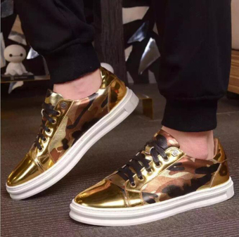 2Cool Mens Shoes Blazing Color Youth Fashion Camouflage Mens Board Shoes-Gold - intl