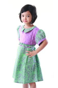 Oktovina-HouseOfBatik Dress Batik Katun Embos Anak - Kids Batik RTA-8 - Ungu Mint