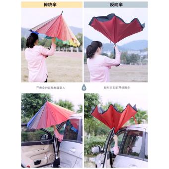 Payung Lipat terbalik Gagang C berkualitas - Payung Mobil Payung Tahan Angin Payung Unik Super Best Seller - Merah