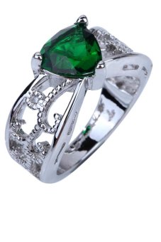 Yazilind Hollow Carved Design Silver Ring 9x9mm Emerald Quartz Gemstone Size 6 7 8 9 10 11