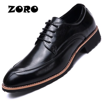 ZORO Men Shoes Genuine Leather Casual Flats Dress Shoes Men Autumn Oxfords Shoes (Black) - intl