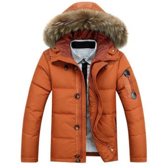 Men Warm Collar Hooded Parka Winter Thick Duck Down Coat Outwear Down Jacket Hot Orange - Intl