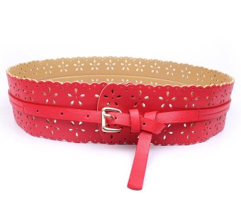 Eozy Women's Wide Waistband Hollow Out Flower Pattern Belt Vogue Retro Style PU Leather Belt For Ladies' Pants Dress (Red) (Intl)