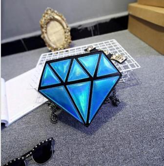 QQ Korean Fashion Shoulder Bag mosaic diamond laser oblique cross personality Blue - intl