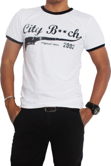 City B**ch Round Neck T-Shirt Super Beach Style - Hitam-Putih