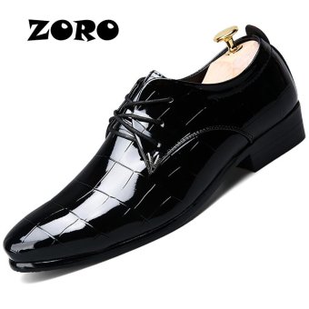 ZORO Patent Leather Men's Business Pointed Toe Shoes Men Oxfords Lace-Up Men Wedding Shoes Dress Shoes (Black) - intl